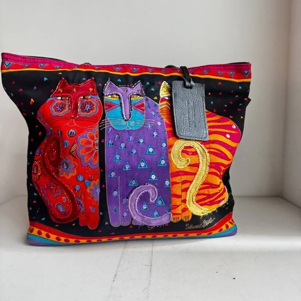 Laurel Burch Sun N Sand Three Cats Beach Bag Large Two Handle Shoulder Tote
